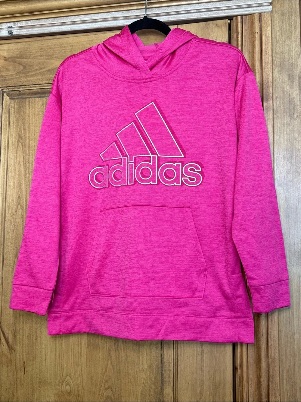 Adidas Girls XL 16 Hot Pink Logo Pullover Hoodie Sweatshirt